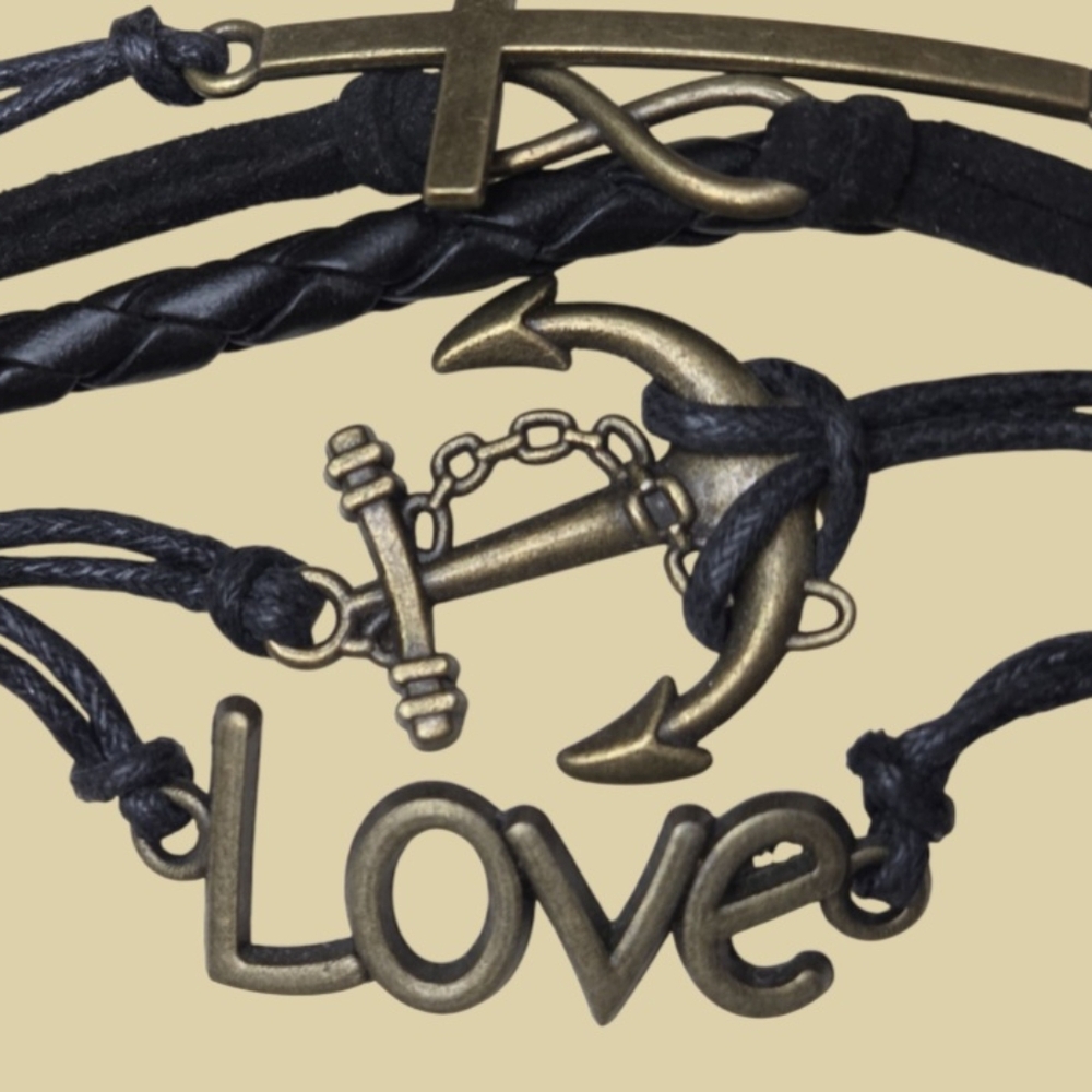 Black & Brass Love Nautical Infinity Cross Bracelet